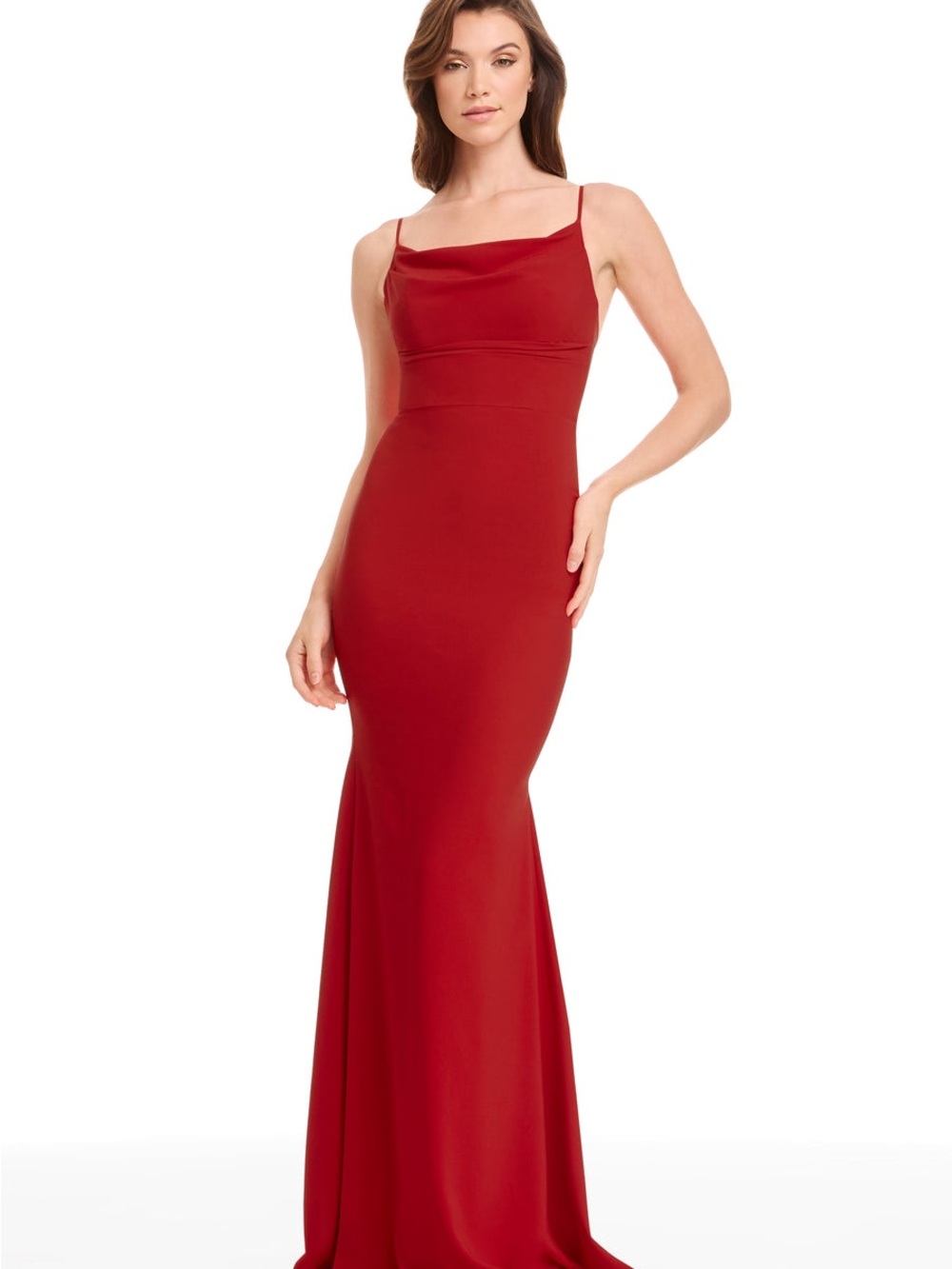 Dress the Population Red Cowl-Neck Maxi Gown